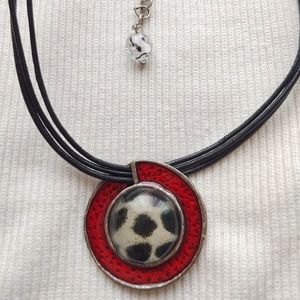 Faux leather necklace with red pendant